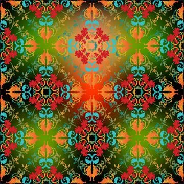 Colorful damask vector seamless pattern. Illustrazione stock