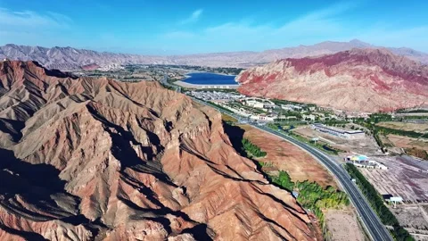 Colorful Danxia landform mountain natural landscape in Xinjiang Stock Footage 325158053