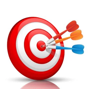 Colorful darts hitting a target Stock Illustration
