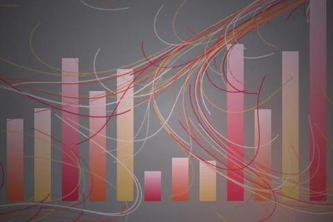 Colorful data lines flowing over bar chart on dark background Stock Illustration