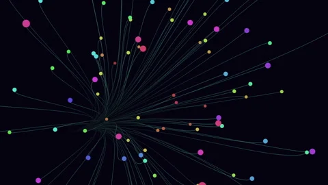 Colorful data network connections spreading from central hub on dark background Stock-Footage 334138990
