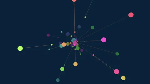 Colorful data network visualization with connected nodes on dark background Stock Footage 334139154