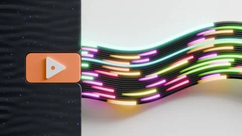 Colorful Data Stream Flowing from Play Button Stock Footage 292099794