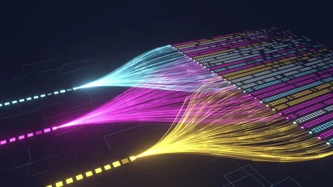 Colorful Data Streams Flowing Into Digital Grid Matrix Stock Footage 347721075