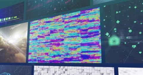 Colorful data visualization and digital network image over abstract background Stock Illustration