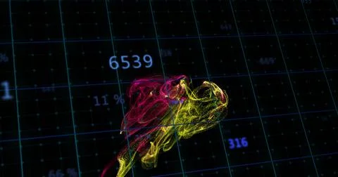 Colorful data visualization image over grid with numerical values and 스톡 일러스트