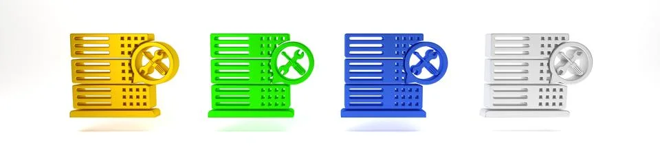 Colorful Database server with screwdriver and wrench icon isolated on white.. Stock Photos