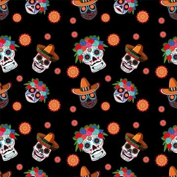 Colorful Day of the Dead Pattern Stock Illustration
