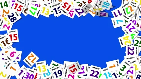 Colorful Days and Dates Hard Paper Notes Falling Slow Motion From Sides Video stock 205084189