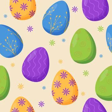 Colorful decorated Easter eggs seamless pattern. Spring holiday. Happy easter Stock Illustration