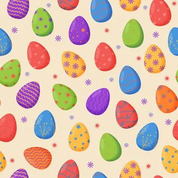 Colorful decorated Easter eggs seamless pattern. Spring holiday. Happy easter Stock Illustration