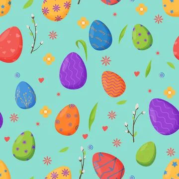 Colorful decorated Easter eggs seamless pattern. Spring holiday. Happy easter Illustrazione stock