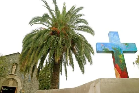 Colorful Decorative Cross at Templo Maternidad de Maria Church, Santiago, Chile Stock Photos