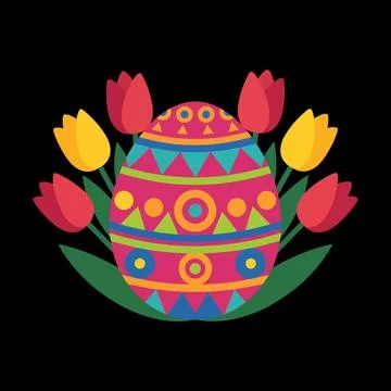 Colorful Decorative Easter Egg With Tulips Festive Spring Clipart Illustrazione stock