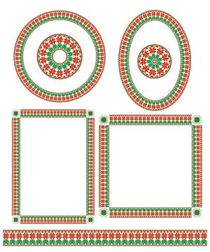 Colorful decorative elements, borders and lines in ethnic style Stock Illustration