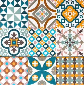 Colorful, decorative tile pattern patchwork design Stock Illustration