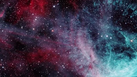 Colorful deep space nebula glows with vivid red and cyan clouds scattered stars  Stock Footage 311648675