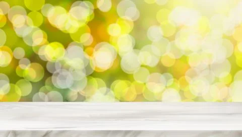Colorful defocused lights and empty wooden table in nature outdoor. Natural t Stock Illustration