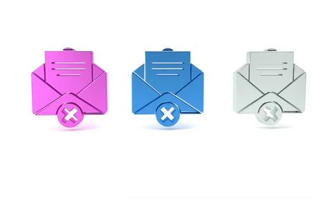 Colorful Delete envelope icon isolated on white background. Delete or error.. 스톡 일러스트