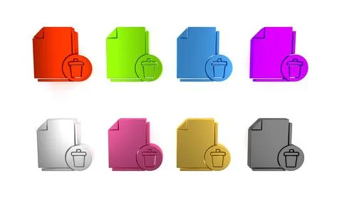 Colorful Delete file document icon isolated on white background. Paper shee.. Illustrazione stock