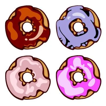 Colorful delicious cute glazed donuts isolated on white background Stock Illustration