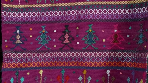 Colorful Design And Pattern Of Mayan Textile - Close Up Stock Footage 263088769