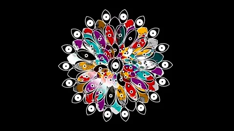 Colorful design with eyes in a circular pattern created for visual art displa Stock Footage 332644516