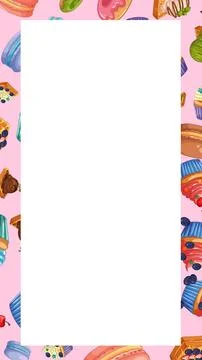 Colorful Dessert Pattern Frame with Central White Copy Space Stock Illustration