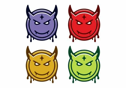 Colorful of devil circle head flat illustration Stock Illustration