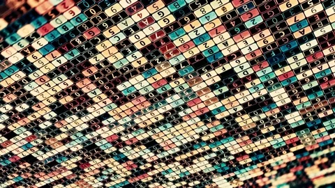 Colorful diagonal parallel rows of flickering and changing digital data Stock Footage 151083720