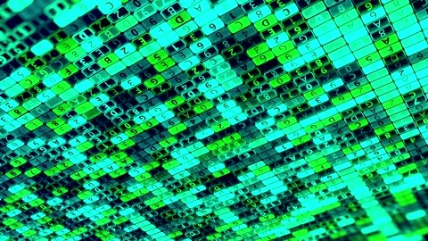 Colorful diagonal parallel rows of flickering and changing digital data Stock Footage 151083814
