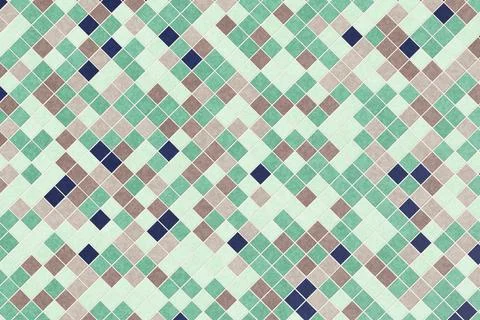 Colorful diagonal square mosaic tile pattern with green and blue shades for Stock Illustration