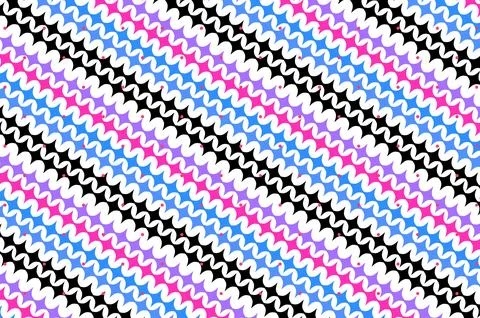 Colorful Diagonal Wavy Seamless Pattern With Pink Blue Purple Black And Whi.. 스톡 일러스트