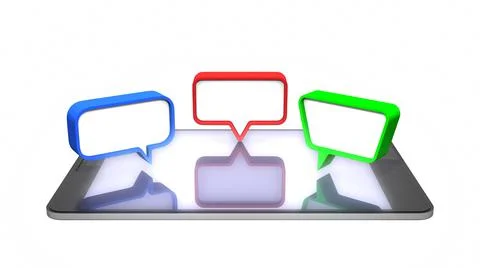 Colorful dialog speech bubbles on tablet. 3D rendering Stock Illustration