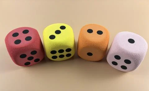 Colorful Dice Set for Math Learning in Bright Multicolor Row Stock Photos