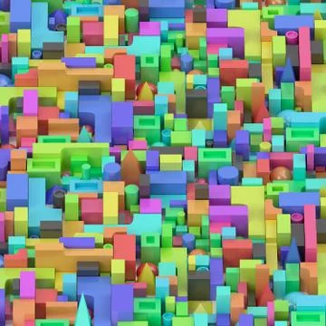 Colorful different 3D rendering geometric shapes. Stockillustratie