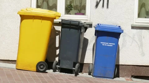 Colorful different recycling garbage cans Stock Footage 255701281