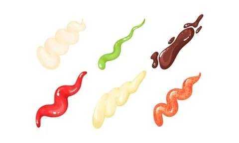 Colorful Different Sauce Strips Vector Set. Various Assortment of Spicy Gourmet Stock Illustration