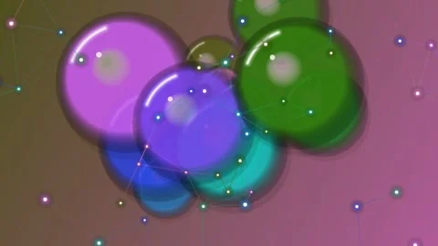 A colorful digital artwork featuring interconnected spheres and orbs in a h.. Stock Footage 328618876