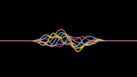 Colorful Digital Audio Waves and Data Lines Fluctuating Like a Music Equalizer Stock Footage 336930743