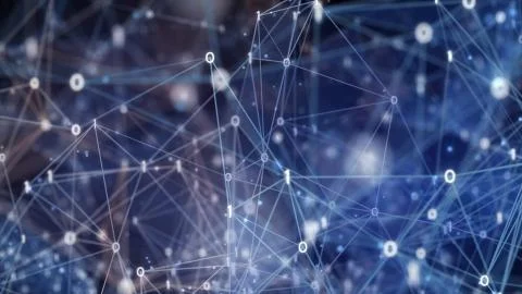 Colorful digital binary data networks plexus abstract background Illustrazione stock