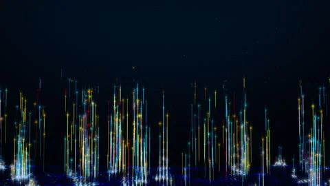 Colorful digital binary database with highlight threads lines extending upwards  Stock Footage 252381407