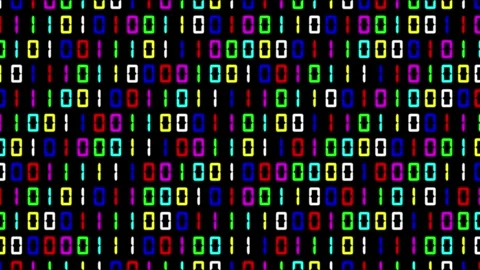 Colorful digital binary numbers pattern on plain black background Stock Footage 259454056