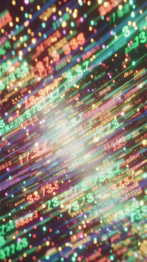 Colorful Digital Code Flowing Diagonally with Glitch and Blur Effects Stock Footage 313020844