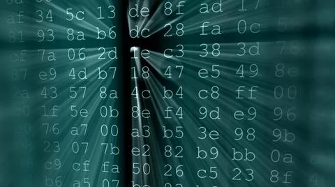 Colorful digital data digits and streaming source code background with light  Stock Illustration