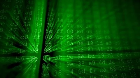 Colorful digital data digits and streaming source code background with light  Illustrazione stock