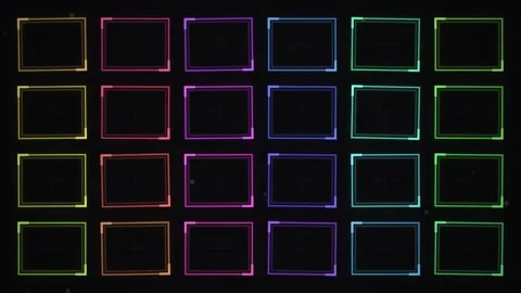 Colorful Digital Frames Overlay on Dark Background - Abstract Tech Background Stock Footage 346660468