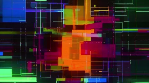 Colorful Digital Glitch Grid Abstract Tech Background Video stock 336863090