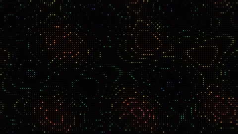Colorful digital grid of glowing LED dots on black Stock Footage 335938223