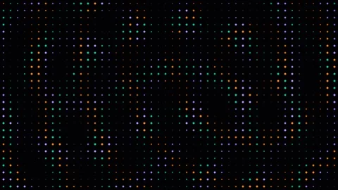 Colorful digital halftone grid of glowing dots on black background Video stock 335938149